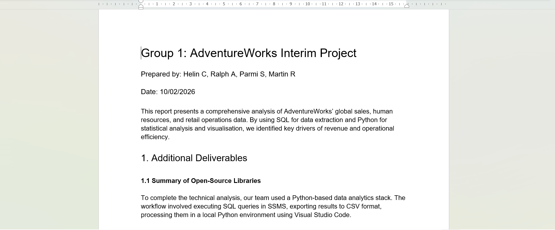 Interim Project Report Screenshot